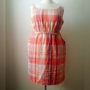 Orange plaid linen dress